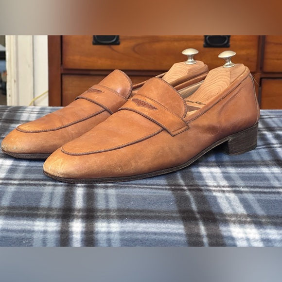 Gucci Men's Tan Brown Leather Men’s Slip-On Dress Loafers Size 45.5